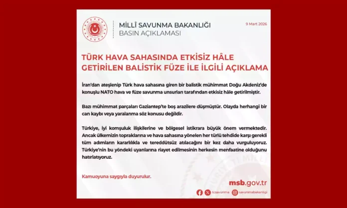MSB: Füze parçaları Antep’e düştü